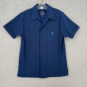 Vintage Iolani Hawaii Executive Button Up Shirt Mens Large Blue Pleated Vintage